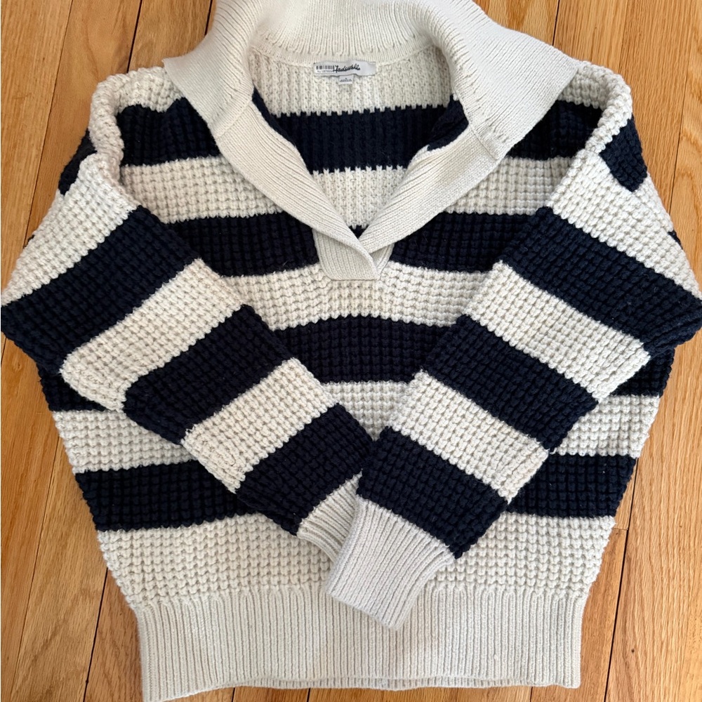 Striped Knit Sweater in Navy and Cream
